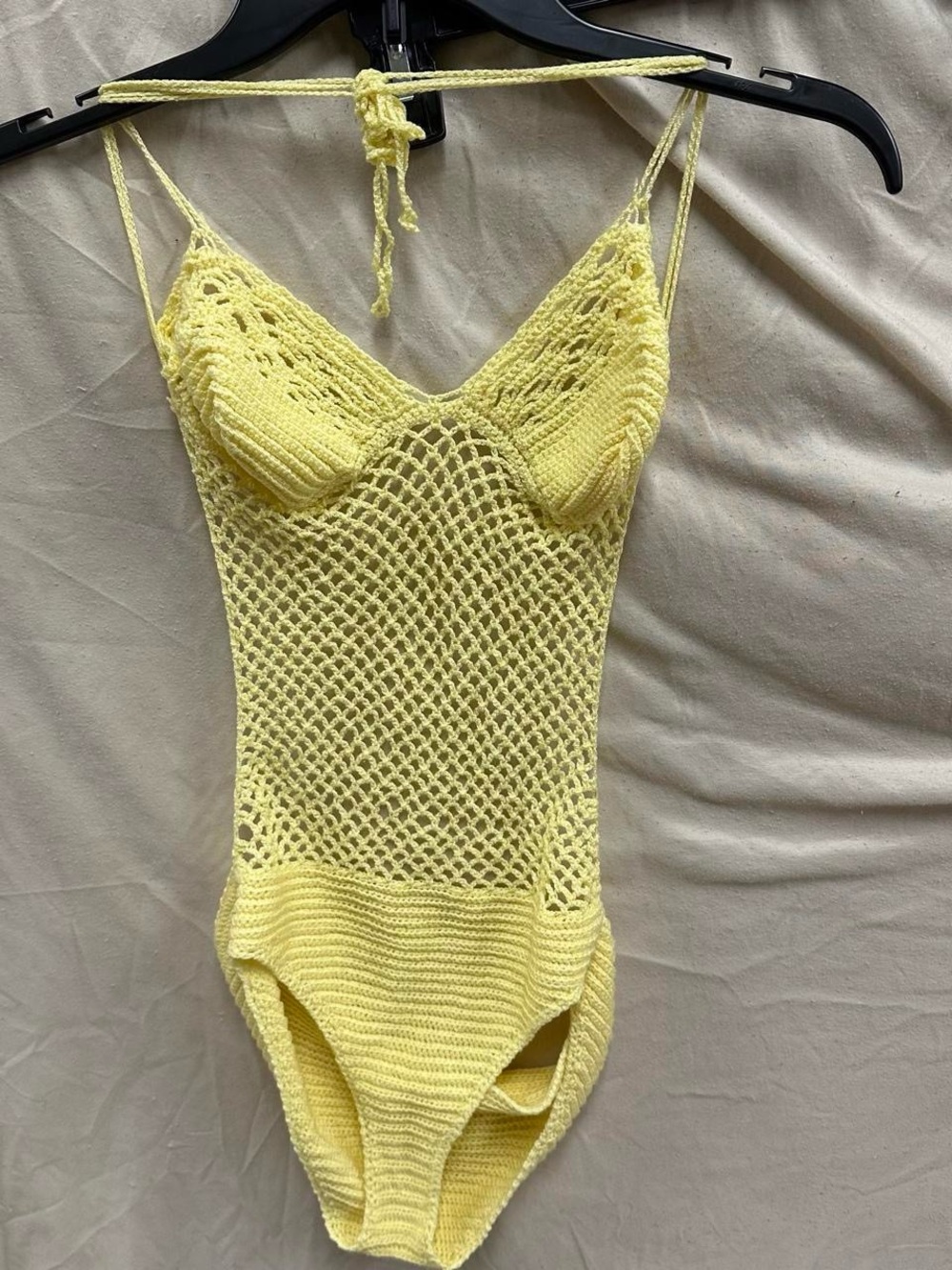 Crochet light yellow swim suit beach cover. Adult Size large.